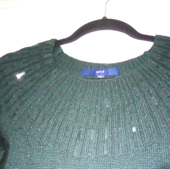 Apt.9 - glittery jungle green long sleeve sweater, sz s, with sequins - Picture 2 of 9